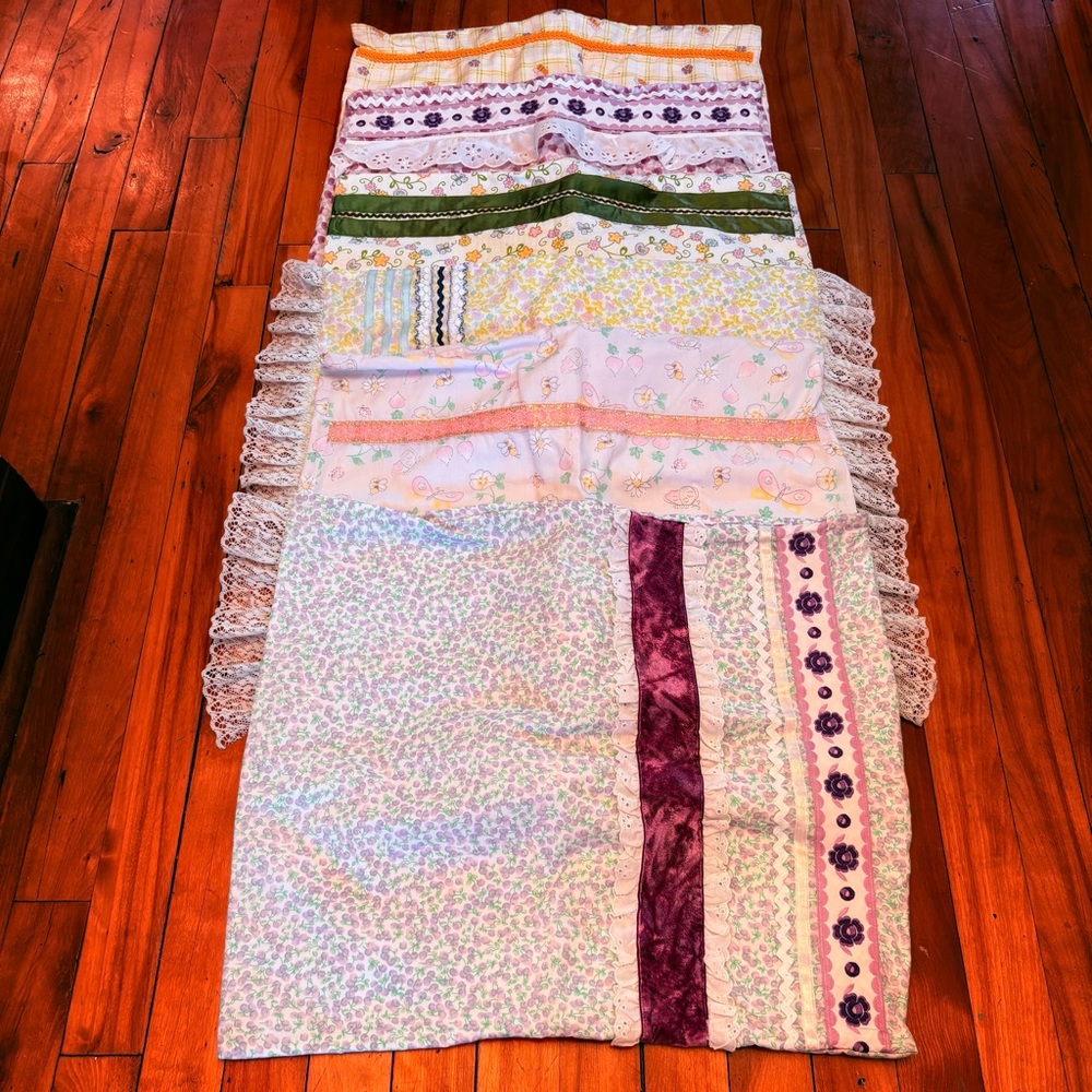 Hand Crafted Floral Patchwork Pillow Sham in Pink, Purple, Green & Cream - Set 6